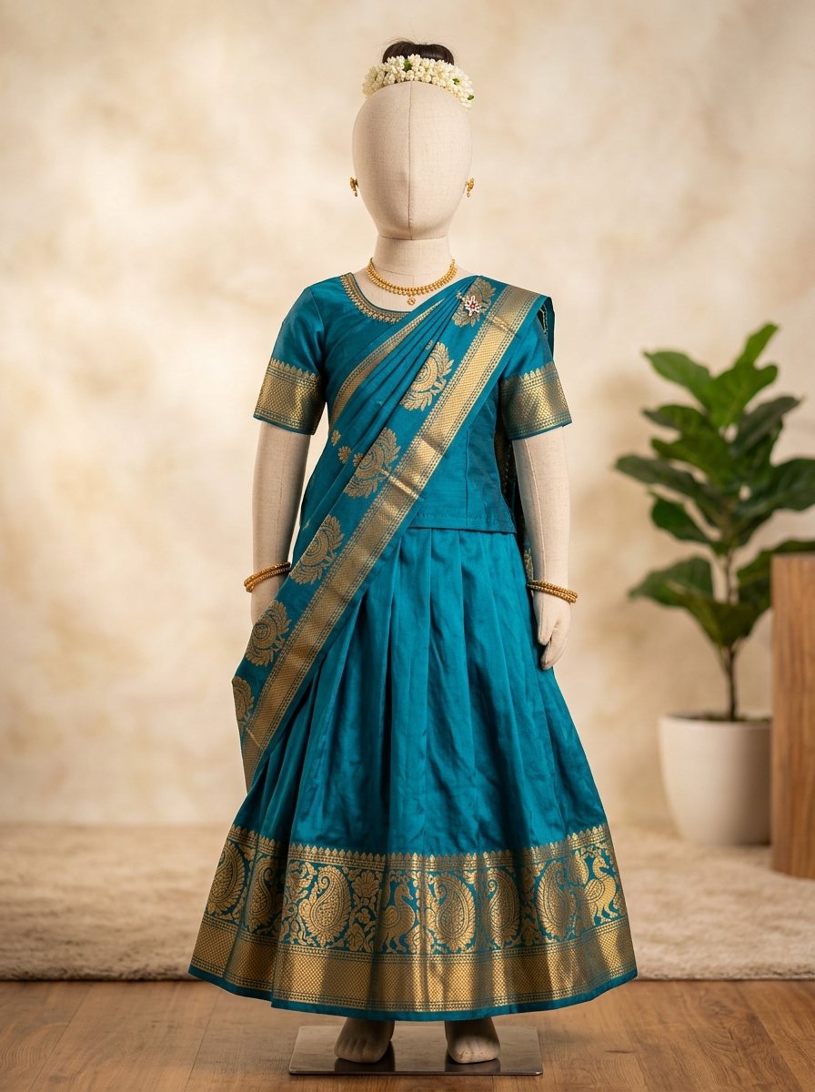 Chinnanjiru Pattu Pavadai Set — Mazhai Blue colourway